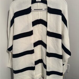 NY Collection Black and White Striped Cardigan Sweater